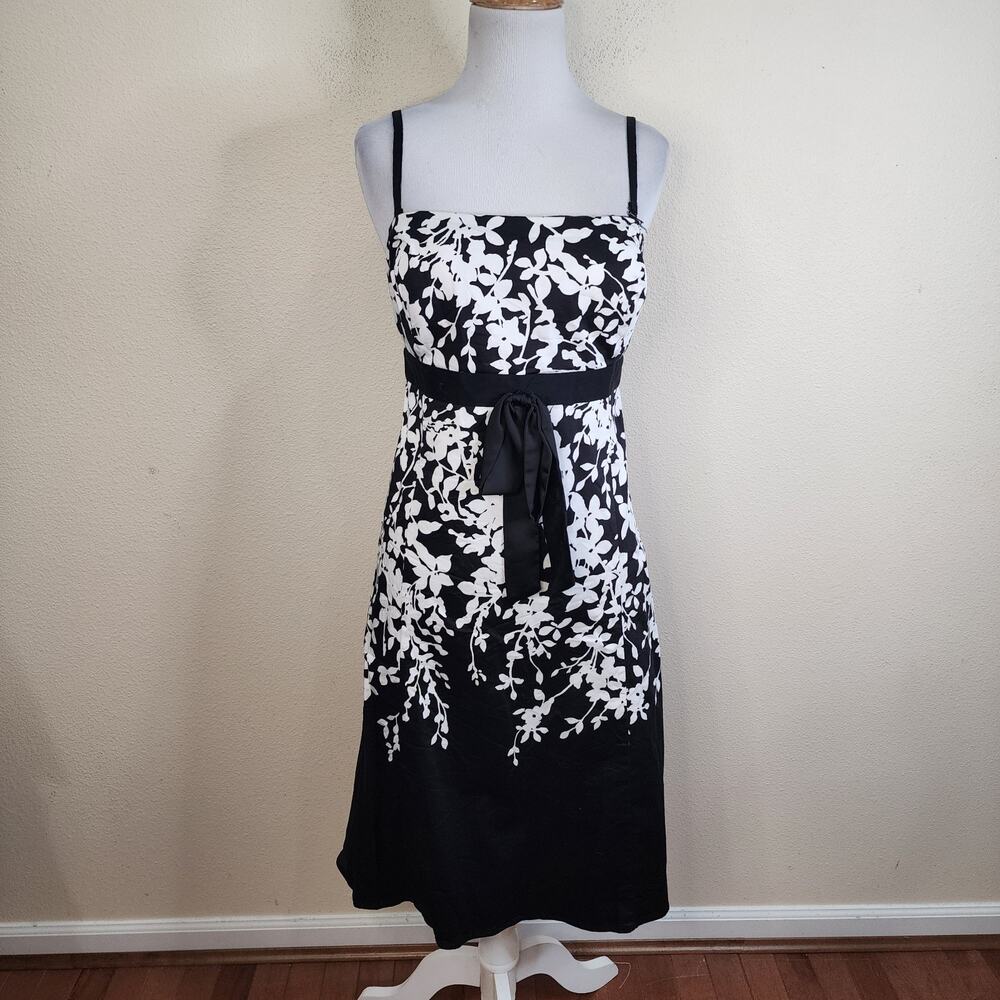 Covington Women's Black White Floral Sleeveless A Line Dress Bow Size 10